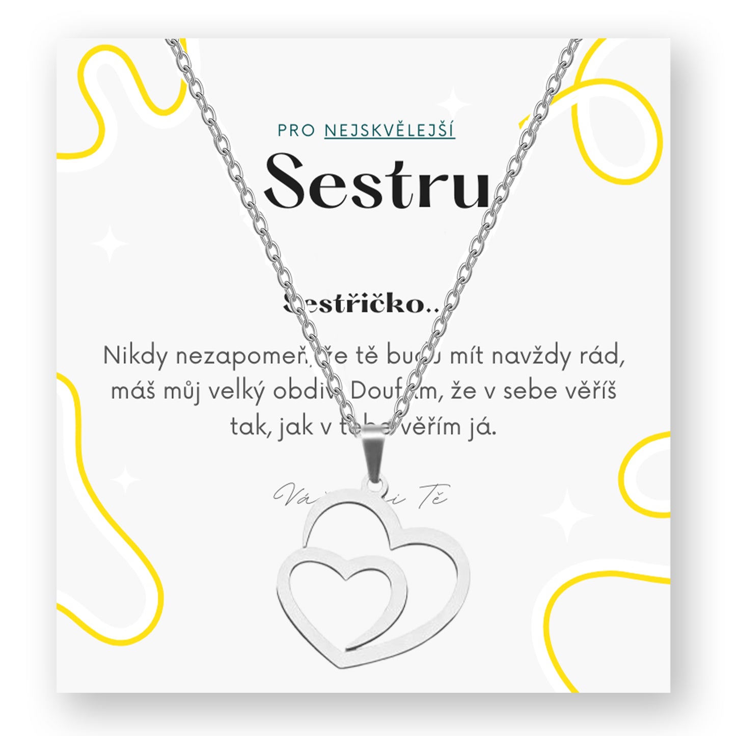 Sada pro sestru - Dvojité srdíčko řetízek