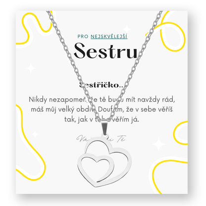 Sada pro sestru - Dvojité srdíčko řetízek